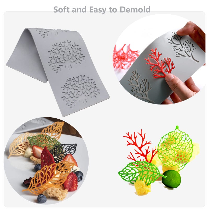 RHVQ 7Pcs Leaf Molds Silicone Fondant Molds With Dough Scraper Silicone Spatula 3D Coral Branch Leaf Chocolate Molds Silicone Molds For Baking Sugar Craft Wax Gum Paste Cupcakes Clay - Image 4