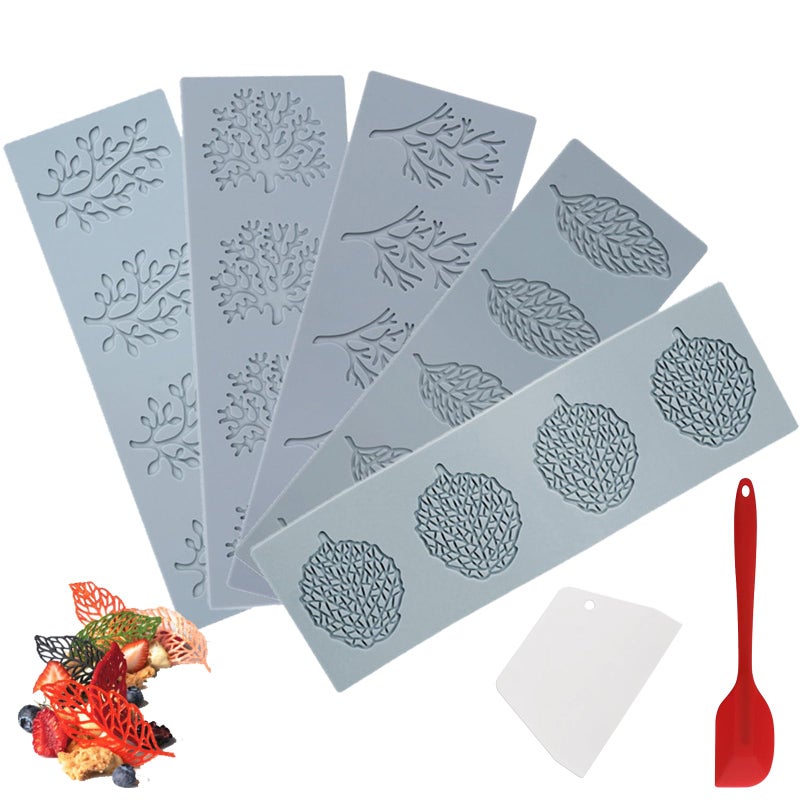 RHVQ 7Pcs Leaf Molds Silicone Fondant Molds With Dough Scraper Silicone Spatula 3D Coral Branch Leaf Chocolate Molds Silicone Molds For Baking Sugar Craft Wax Gum Paste Cupcakes Clay - Image 1