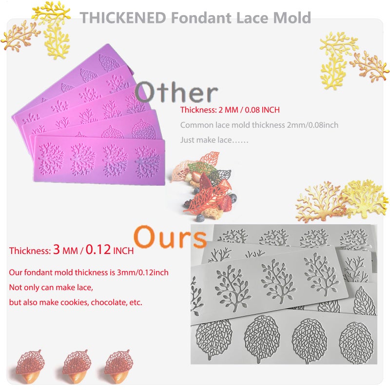 RHVQ 7Pcs Leaf Molds Silicone Fondant Molds With Dough Scraper Silicone Spatula 3D Coral Branch Leaf Chocolate Molds Silicone Molds For Baking Sugar Craft Wax Gum Paste Cupcakes Clay - Image 3