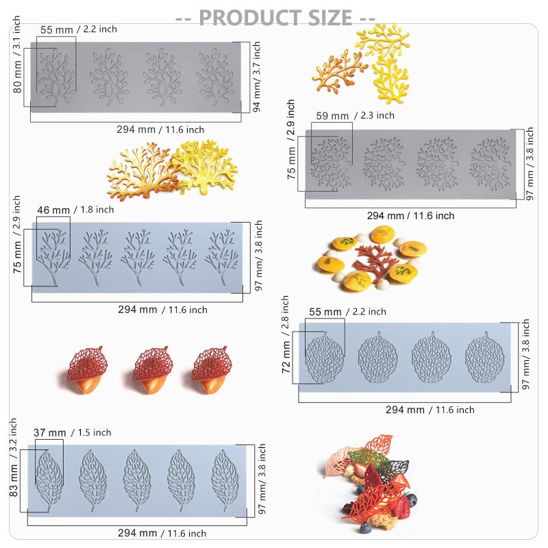 RHVQ 7Pcs Leaf Molds Silicone Fondant Molds With Dough Scraper Silicone Spatula 3D Coral Branch Leaf Chocolate Molds Silicone Molds For Baking Sugar Craft Wax Gum Paste Cupcakes Clay - Image 2