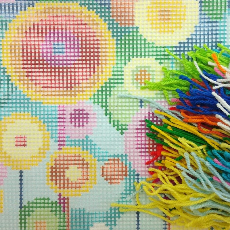 Brvsk Abstract Needlepoint Kit for Adults and Beginners — Dandelions 16″ × 16″ with Clear, Precise Printed Design on Cotton Canvas; Includes 2 Needles, Yarn, and Easy-Read Chart - Image 2