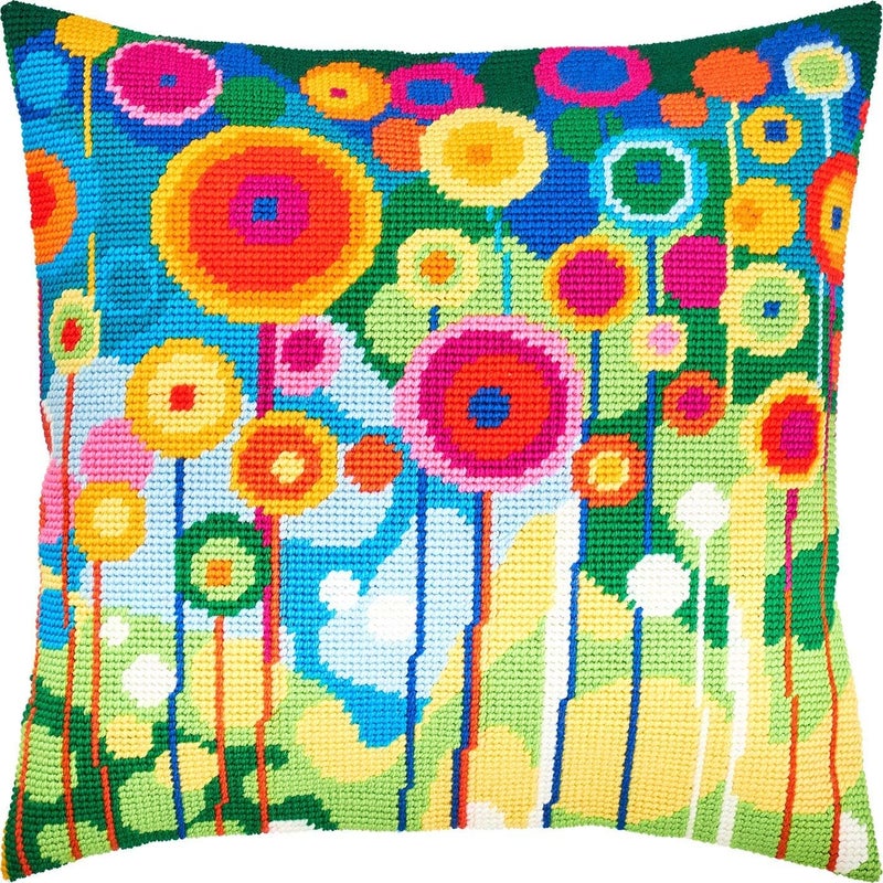 Brvsk Abstract Needlepoint Kit for Adults and Beginners — Dandelions 16″ × 16″ with Clear, Precise Printed Design on Cotton Canvas; Includes 2 Needles, Yarn, and Easy-Read Chart - Image 1