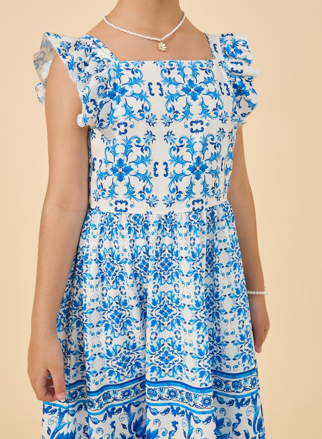 Styli Styli All Over Print Ruffled Sleeves Dress - Image 4