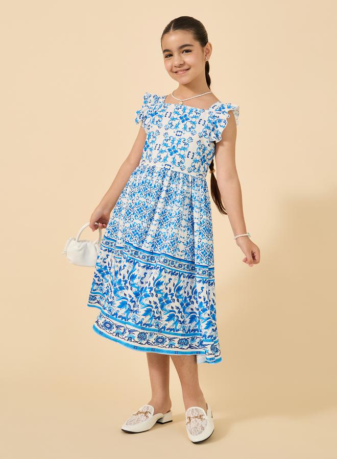 Styli Styli All Over Print Ruffled Sleeves Dress - Image 1