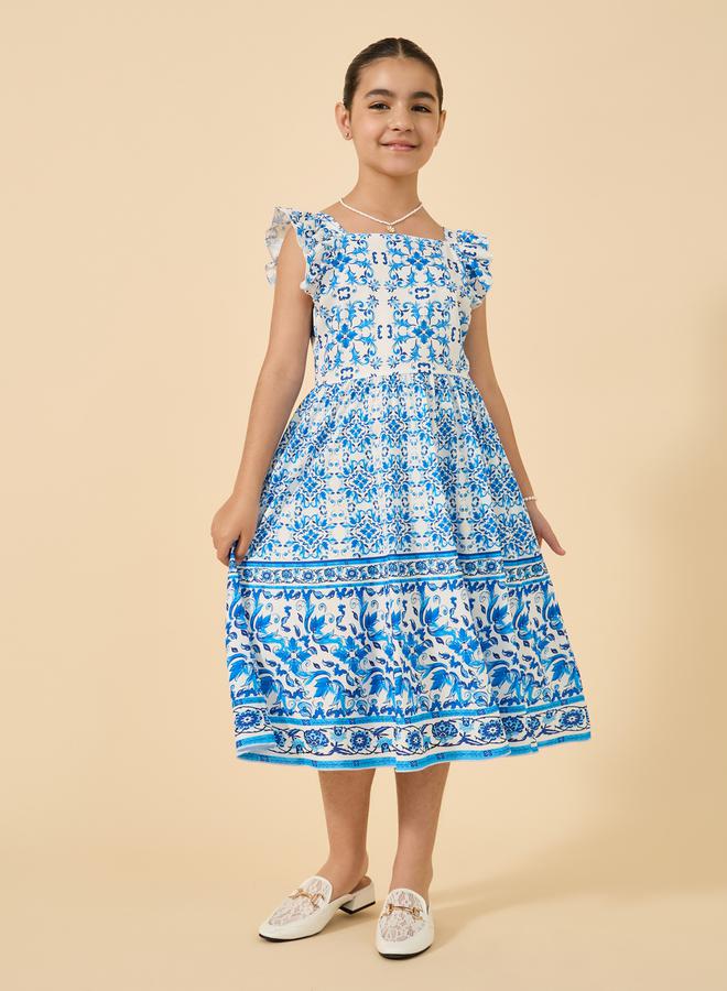 Styli Styli All Over Print Ruffled Sleeves Dress - Image 3