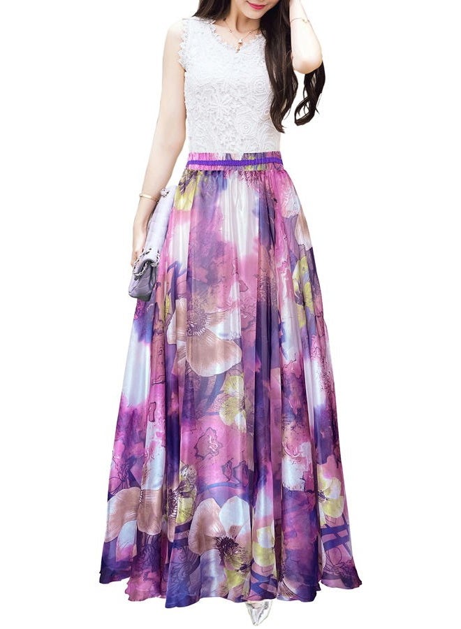 Afibi Womens Blending Chiffon Retro Long Maxi Skirt Vintage Dress (Medium, Pattern 14) - Image 1