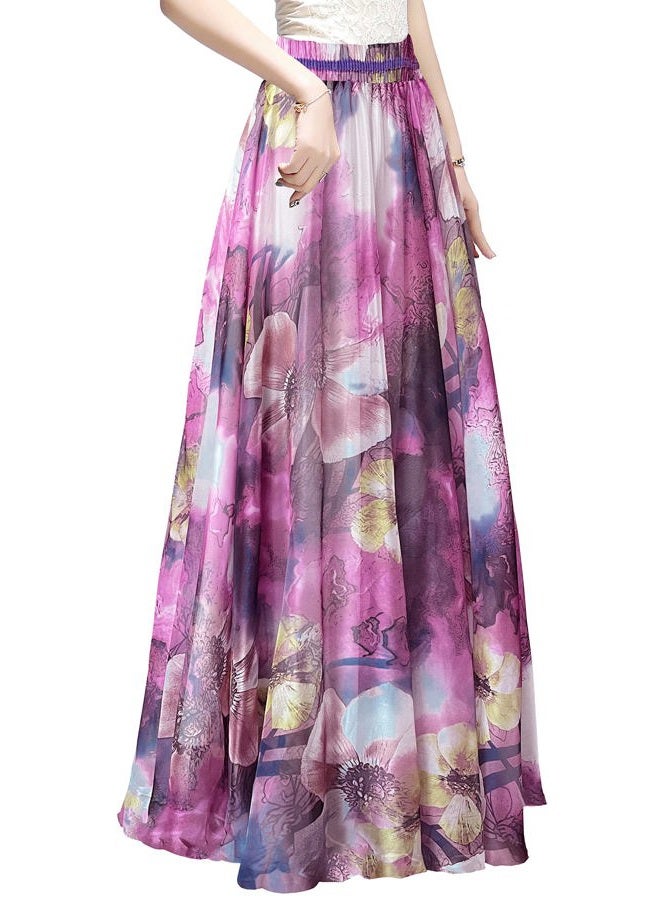 Afibi Womens Blending Chiffon Retro Long Maxi Skirt Vintage Dress (Medium, Pattern 14) - Image 4