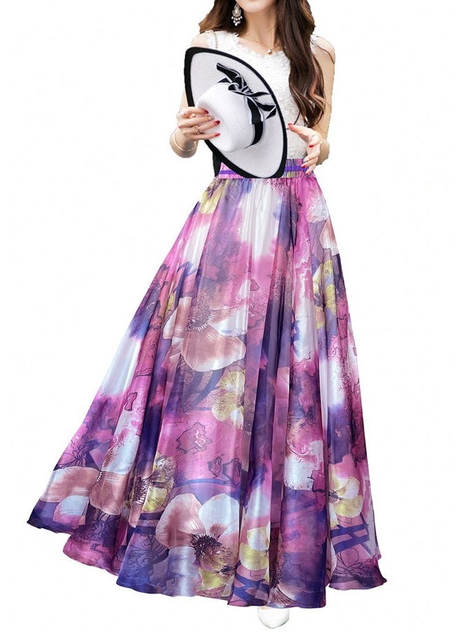 Afibi Womens Blending Chiffon Retro Long Maxi Skirt Vintage Dress (Medium, Pattern 14) - Image 2