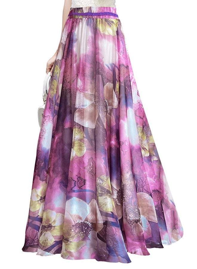 Afibi Womens Blending Chiffon Retro Long Maxi Skirt Vintage Dress (Medium, Pattern 14) - Image 5