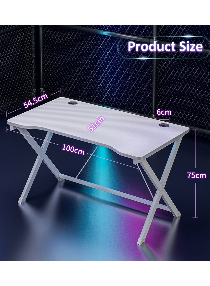 Room&Board Gaming Table with Carbon Fiber Surface, Double Cable Holes, X-Shape Stable Metal Frame, Ergonomic PC Gamer Workstation, Computer Desk with Anti-Slip Pads, Waterproof & Scratch Resistant for Home Office - Image 2