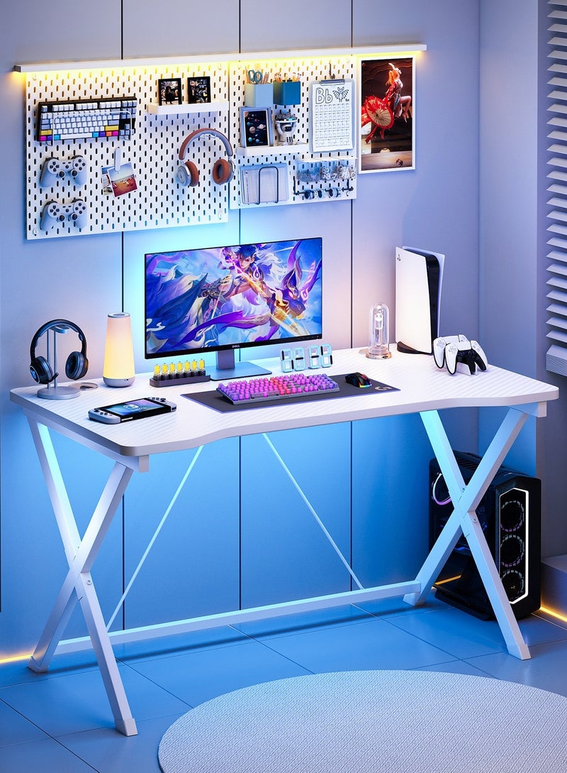 Room&Board Gaming Table with Carbon Fiber Surface, Double Cable Holes, X-Shape Stable Metal Frame, Ergonomic PC Gamer Workstation, Computer Desk with Anti-Slip Pads, Waterproof & Scratch Resistant for Home Office - Image 1