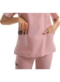 L&E Scrub for Women Set, Female Nurse Uniform, Classic V neck Top and Jogger Scrub Pants Medica l Uniform Suit with 9 Pockets, Hospital Staff, clinics, Home Health, Pink, S  - Image 3