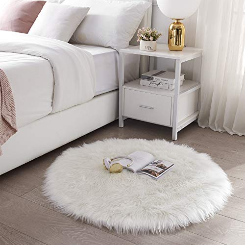 SERISSA Soft Round Faux Sheepskin Fur Rug White Circle Rug Circular Fluffy Area Rug Plush Circle Carpet Play Mats for Kids Girls Room Princess Castle Christmas 3ft Diameter - Image 2