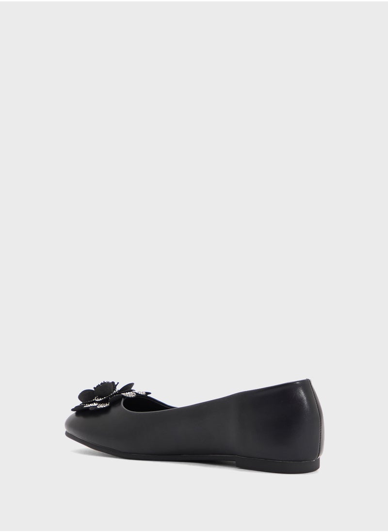 ELLA Oversized Diamante Floral Trim Ballerina  - Image 3