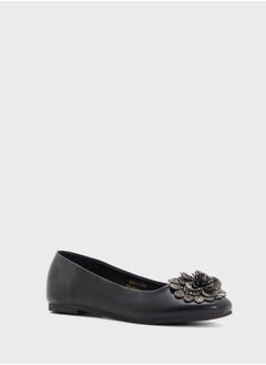 ELLA Oversized Diamante Floral Trim Ballerina  - Image 2