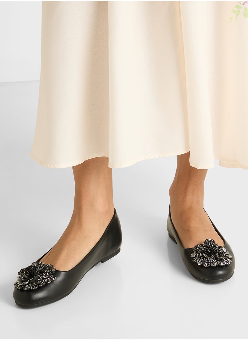 ELLA Oversized Diamante Floral Trim Ballerina  - Image 5