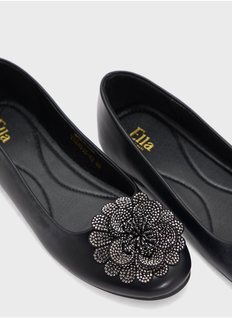 ELLA Oversized Diamante Floral Trim Ballerina  - Image 4