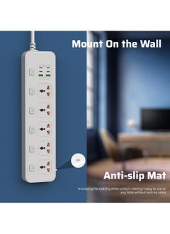 Anmi 3M Extension Cord Universal Power Strips 5 AC/ 2 USB A/4 USB C Power strip 6 individual switches Surge Protection For Home office White  - Image 4