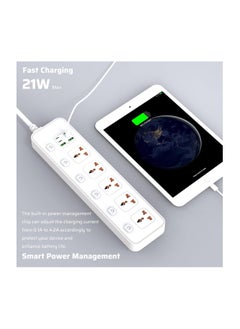 Anmi 3M Extension Cord Universal Power Strips 5 AC/ 2 USB A/4 USB C Power strip 6 individual switches Surge Protection For Home office White  - Image 5