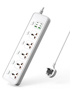 Anmi 3M Extension Cord Universal Power Strips 5 AC/ 2 USB A/4 USB C Power strip 6 individual switches Surge Protection For Home office White  - Image 1