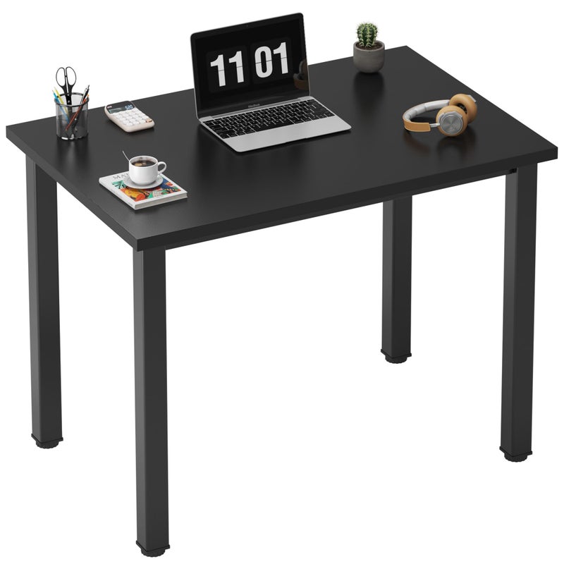 Need Small Desk, 31.5 inch Sturdy Writing Desk for Small Spaces, Computer Desk Teens Desk Study Table Laptop Desk Home Office, Black Metal Frame, Black - Image 1