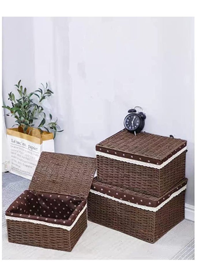 HOME TASTE TOMSUN Set of 3 Decorative Woven Storage Baskets Nesting Organizer Bins for Bedroom Shelves, and Home Decor  - Image 1