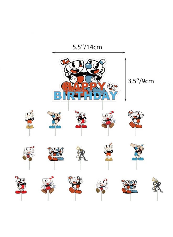 Zeemey - Cuphead Balloon Set with Happy Birthday Banner,Cake Topper,Perfect for Graduation Baby Shower Birthday Bachelorette Party Backdrop Decoration,Suitable for Indoor and Outdoor - Image 1