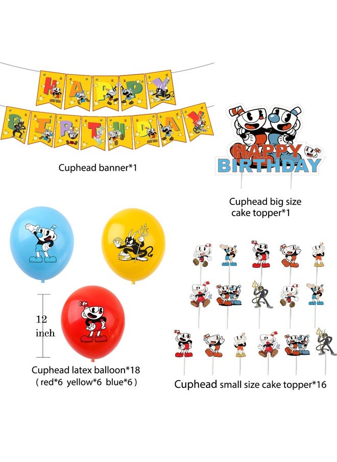 Zeemey - Cuphead Balloon Set with Happy Birthday Banner,Cake Topper,Perfect for Graduation Baby Shower Birthday Bachelorette Party Backdrop Decoration,Suitable for Indoor and Outdoor - Image 1
