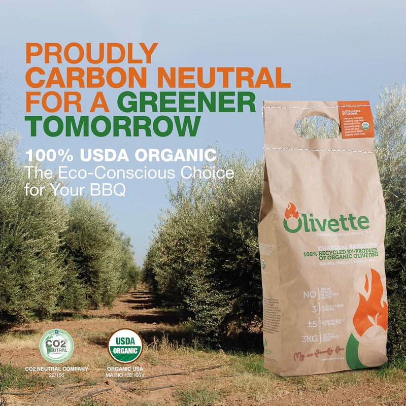 Olivette Organic Charcoal Briquettes by , Reusable Charcoal for Grilling, USDA Certified, Recycled Olive Tree Byproduct, Ready to Light BBQ Charcoal, 6.6 lb. Bag Equal to 20 lb. of a Regular Charcoal - Image 3