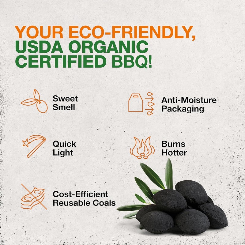 Olivette Organic Charcoal Briquettes by , Reusable Charcoal for Grilling, USDA Certified, Recycled Olive Tree Byproduct, Ready to Light BBQ Charcoal, 6.6 lb. Bag Equal to 20 lb. of a Regular Charcoal - Image 5