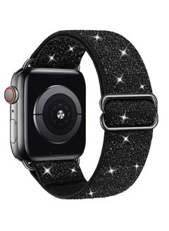 Nylon Solo Loop Stretchy Straps For Apple Watch Band 49mm 45mm 44mm 42mm, Elastic Wristbands Strap for iwatch Series 9 8 7 6 5 4 3 2 1 SE 2 SE Shiny Black