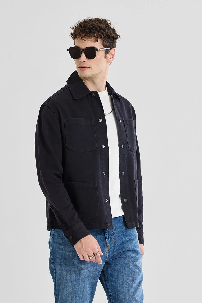 SNITCH Black Multi Pocket Relaxed Fit Overshirt