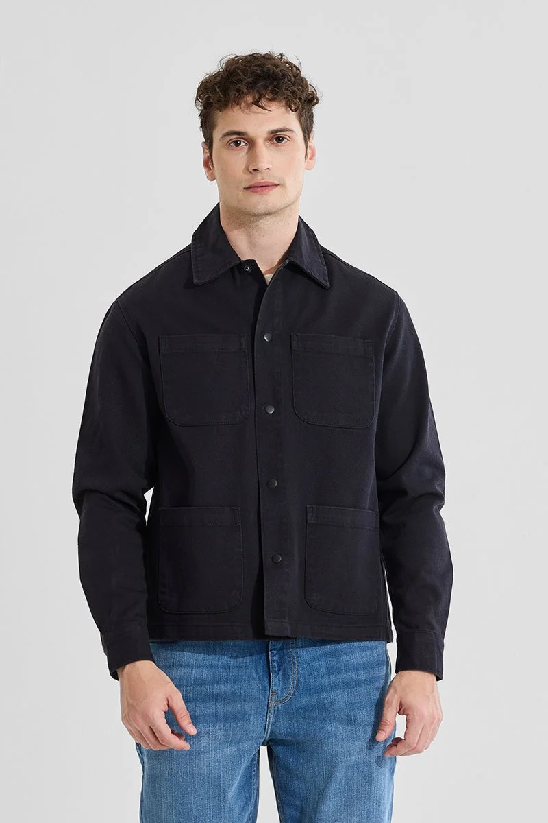 SNITCH Black Multi Pocket Relaxed Fit Overshirt