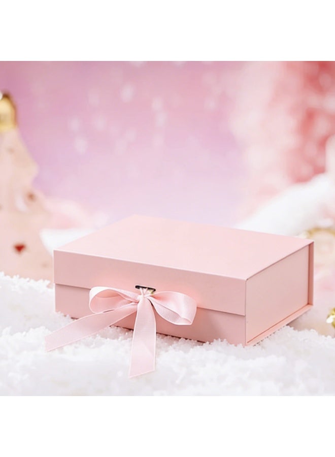 Creative One-Piece Pink Folding Flip Top Gift Box with Bow - Medium (10.2"x9.1"x3.7") - Perfect for Accessories, Stationery, Gifts - Image 4