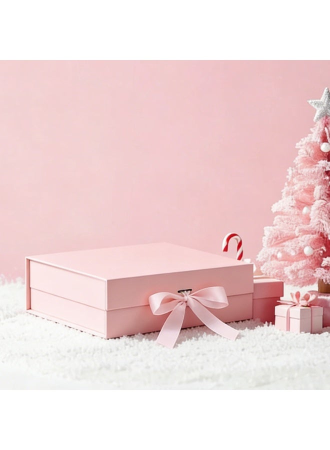 Creative One-Piece Pink Folding Flip Top Gift Box with Bow - Medium (10.2"x9.1"x3.7") - Perfect for Accessories, Stationery, Gifts - Image 3