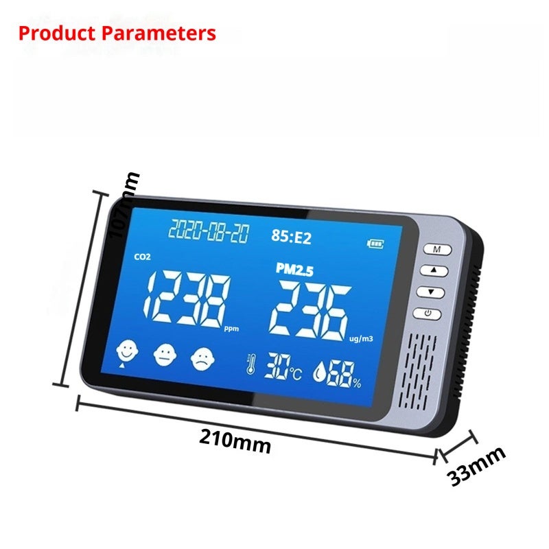 6-In-1 Air Quality Monitor: High-Precision Sensing, Real-Time LCD Display, Customizable Buzzer Alarm - CO2 Detector PM2.5 Monitor for Home, Car, Office, Classroom Indoor Spaces - Image 3
