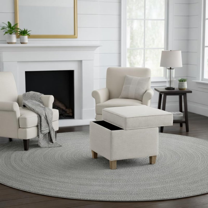 Homepop Home Decor | K7342-F2067 | Classic Square Storage Ottoman with Lift Off Lid | Ottoman with Storage for Living Room & Bedroom, Cream Woven - Image 5