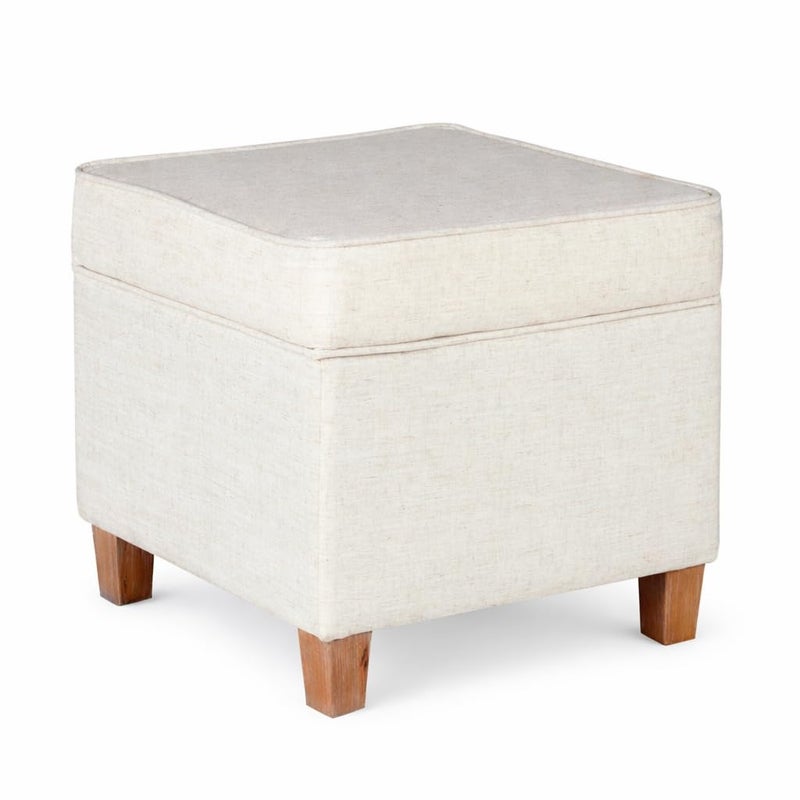 Homepop Home Decor | K7342-F2067 | Classic Square Storage Ottoman with Lift Off Lid | Ottoman with Storage for Living Room & Bedroom, Cream Woven - Image 1