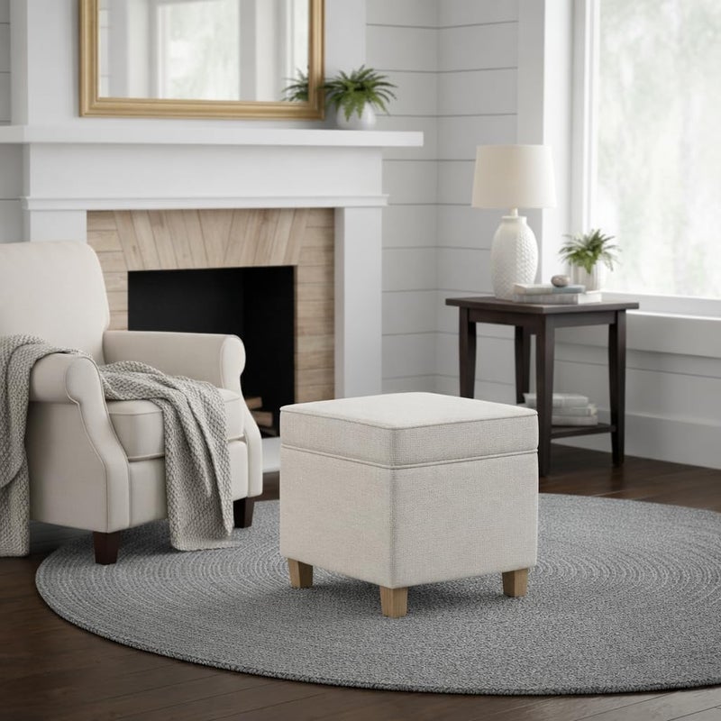 Homepop Home Decor | K7342-F2067 | Classic Square Storage Ottoman with Lift Off Lid | Ottoman with Storage for Living Room & Bedroom, Cream Woven - Image 4