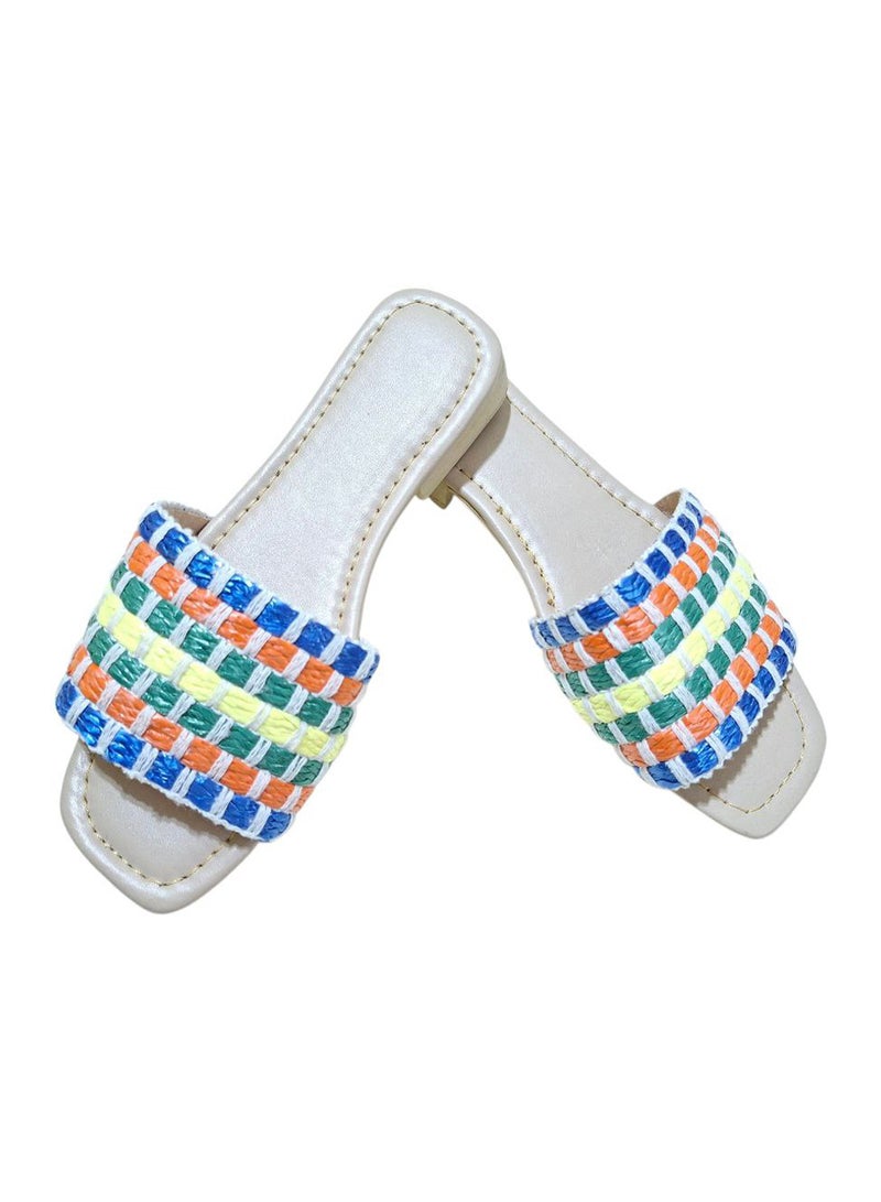 Karisma Flat Squared Toe Slippers With Simple Canvas Embroidered With Simple Strap - Image 1
