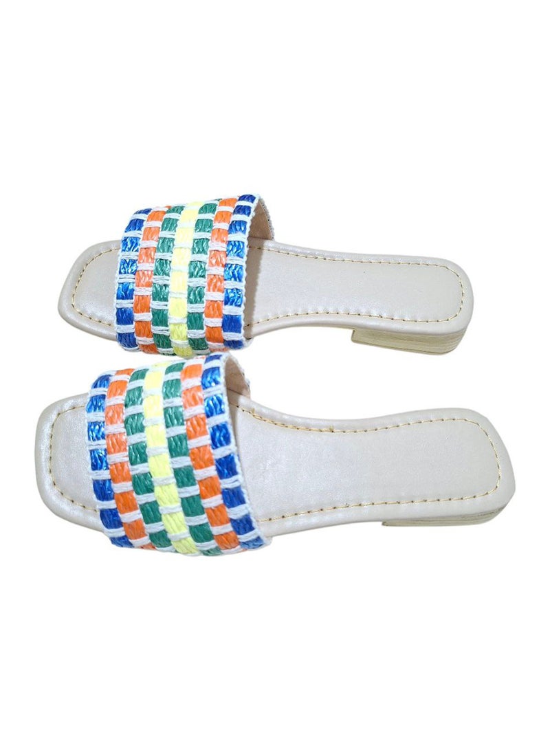 Karisma Flat Squared Toe Slippers With Simple Canvas Embroidered With Simple Strap - Image 2