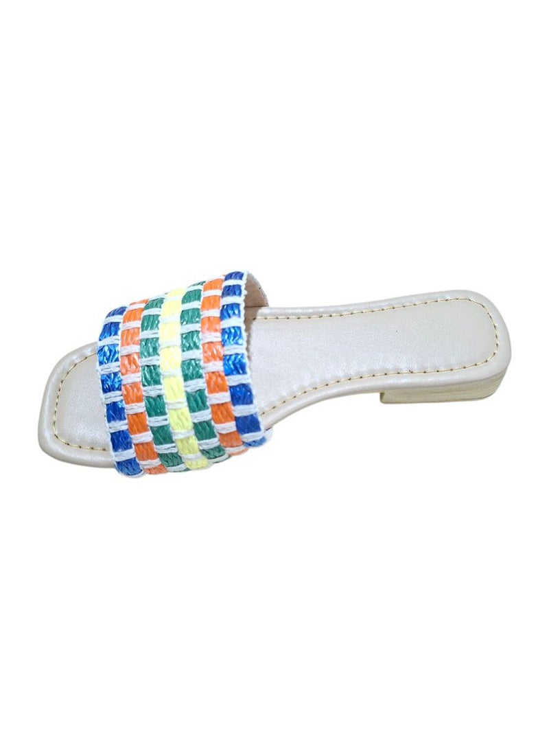 Karisma Flat Squared Toe Slippers With Simple Canvas Embroidered With Simple Strap - Image 3
