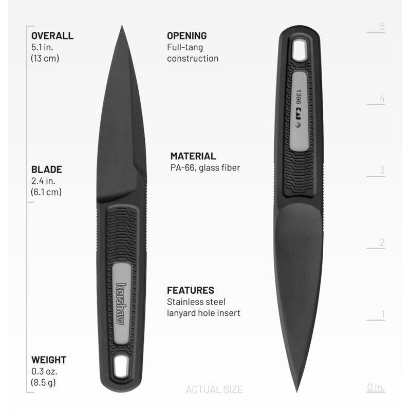 Kershaw Electron Knife, 2.4 inch Black Sleeve Dagger Design, Made with PA-66 Nylon, Project Atom - Image 3