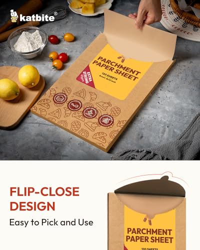 Katbite 120Pcs 8x12 inches Parchment Paper Sheets, Heavy Duty Unbleached Baking Paper, Pre-cut Parchment Paper for Baking, Air Fryer, Grilling, Steaming - Image 3