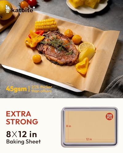 Katbite 120Pcs 8x12 inches Parchment Paper Sheets, Heavy Duty Unbleached Baking Paper, Pre-cut Parchment Paper for Baking, Air Fryer, Grilling, Steaming - Image 2