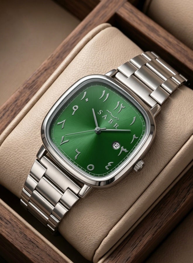 Sabr Arabic Watch for Men - Quartz Wristwatch, Square Alloy Case, Arabic Numerals, Stainless Steel Strap, 3ATM Waterproof, Mineral Glass, Gifts for Arabic Watch Enthusiasts - Image 3