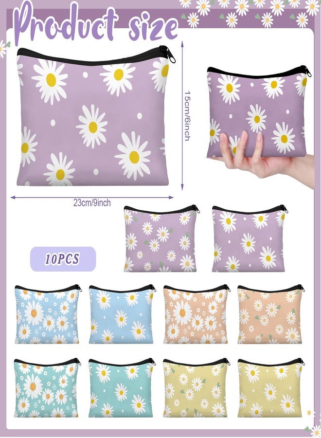 Kacctyen 10 Pcs Daisy Small Zipper Pouch Purse Makeup Bags Bulk Daisy Gift for Women Canvas Cosmetic Bag Mini Pouch for Graduation Teacher Mother's Day Mom Travel Storage Organizer - Image 2
