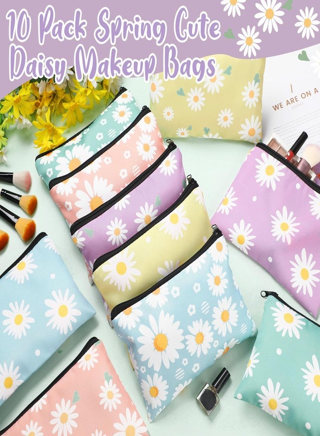 Kacctyen 10 Pcs Daisy Small Zipper Pouch Purse Makeup Bags Bulk Daisy Gift for Women Canvas Cosmetic Bag Mini Pouch for Graduation Teacher Mother's Day Mom Travel Storage Organizer - Image 3