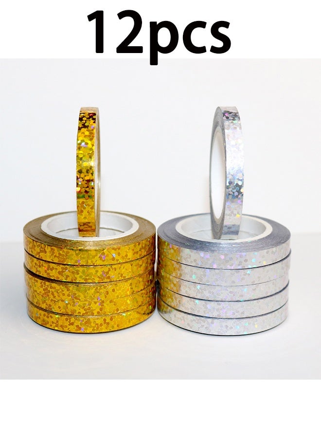 12 قطعة شريط تجعيد لامع من البلاستيك PVC باللونين الفضي والذهبي، مثالي لتغليف الهدايا، الأعمال اليدوية، البالونات، الزهور، المناسبات المتنوعة، عيد الميلاد، وزينة الشريط الزخرفية - Image 1