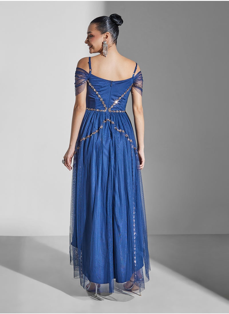 Maya Embellished Mesh Detail High Low Dress  - Image 2